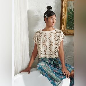 NWOT Free People Cutout Embroidered Laser Cutout Top